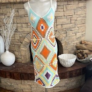 Angel Eye Colorful Crochet Patchwork Dress Size M